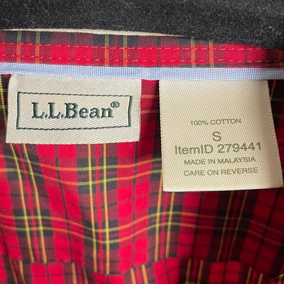 L.L. BEAN Red Plaid Button Up Shirt Long Sleeve 100% Cotton Wrinkle Free Men's S - Picture 4 of 11
